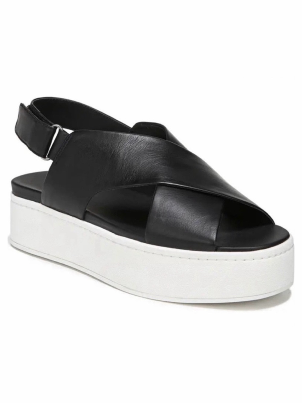 VINCE • Black Leather Weslan Criss-Cross Platform Slingback Sandals, 7.5
